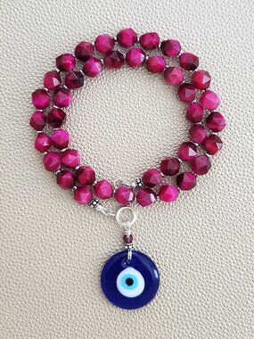 PINK TIGERS EYE NECKLACE W/ EYE PENDANT--16"